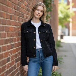 VTG‎ Parasuco Jeans Black Corduroy Trucker Jacket Made in Italy Womens S Small